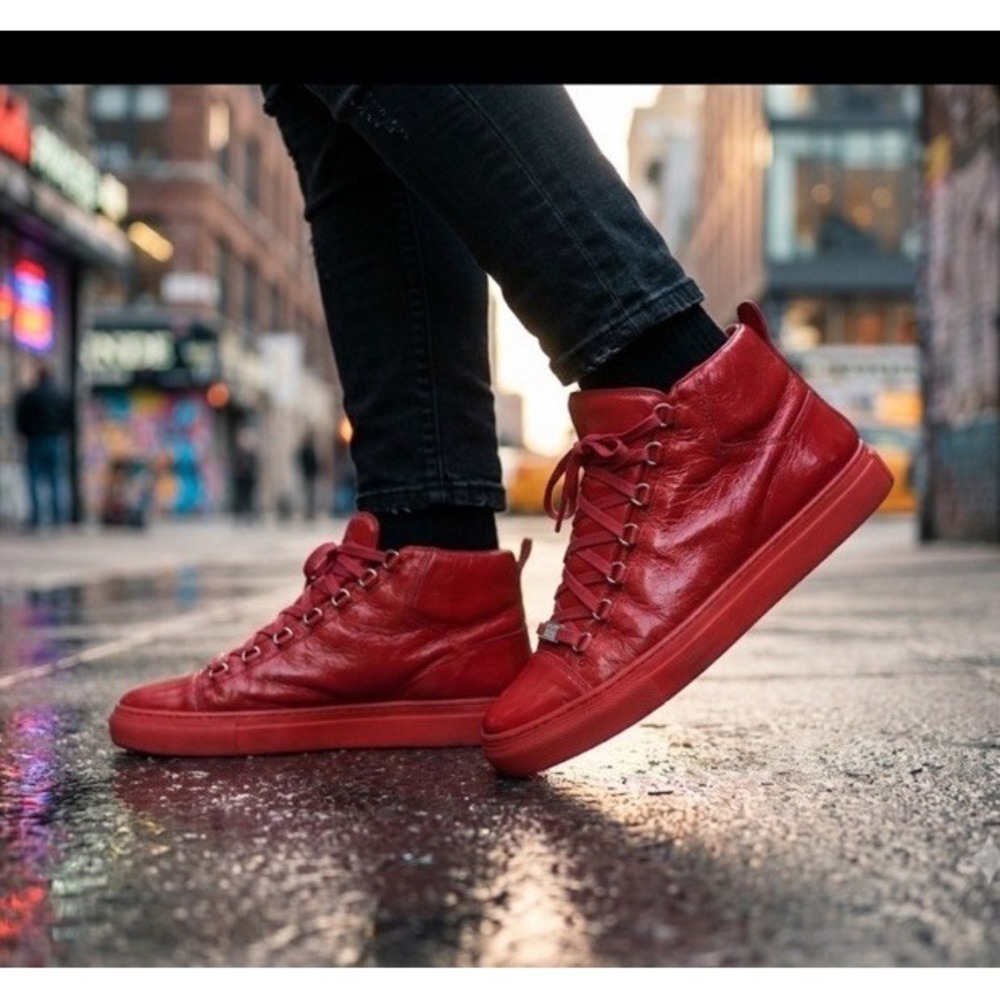 Balenciaga Arena High Top Red Leather Sneakers Mens Sz 12 Luxury Streetwear